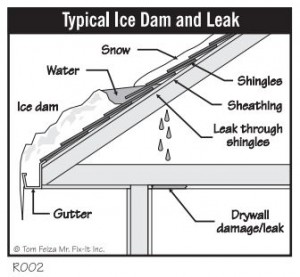 image of typical ice dam and leak