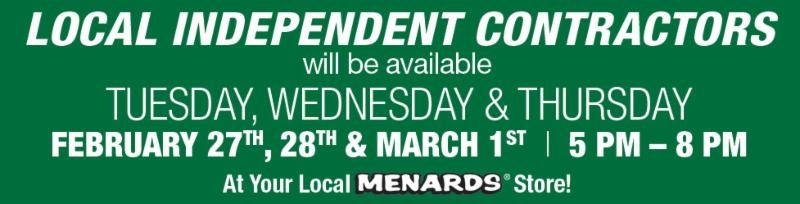 menards local independent contractors will be available